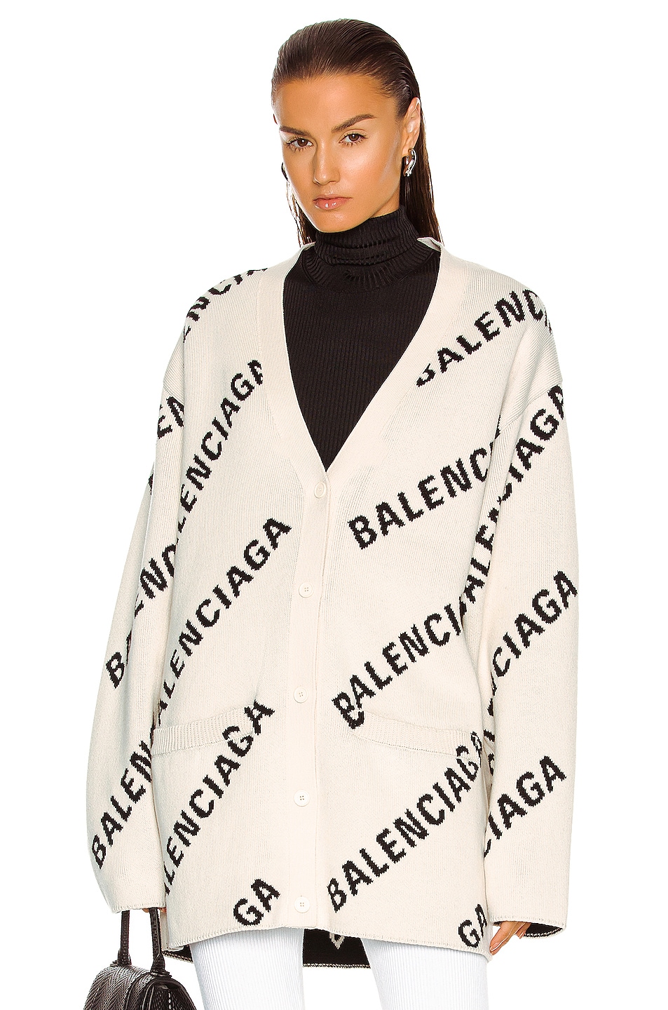 Image 1 of Balenciaga Long Sleeve Cardigan in Chalky White & Black