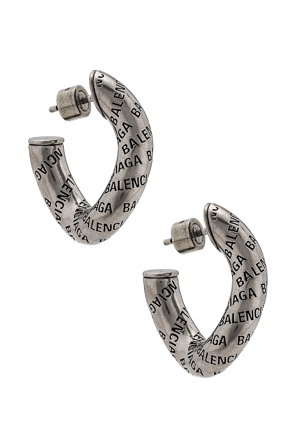 Image 1 of Balenciaga Logo Earrings in Antique Silver