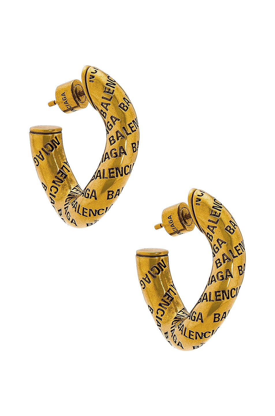 Image 1 of Balenciaga Logo Earrings in Antique Gold