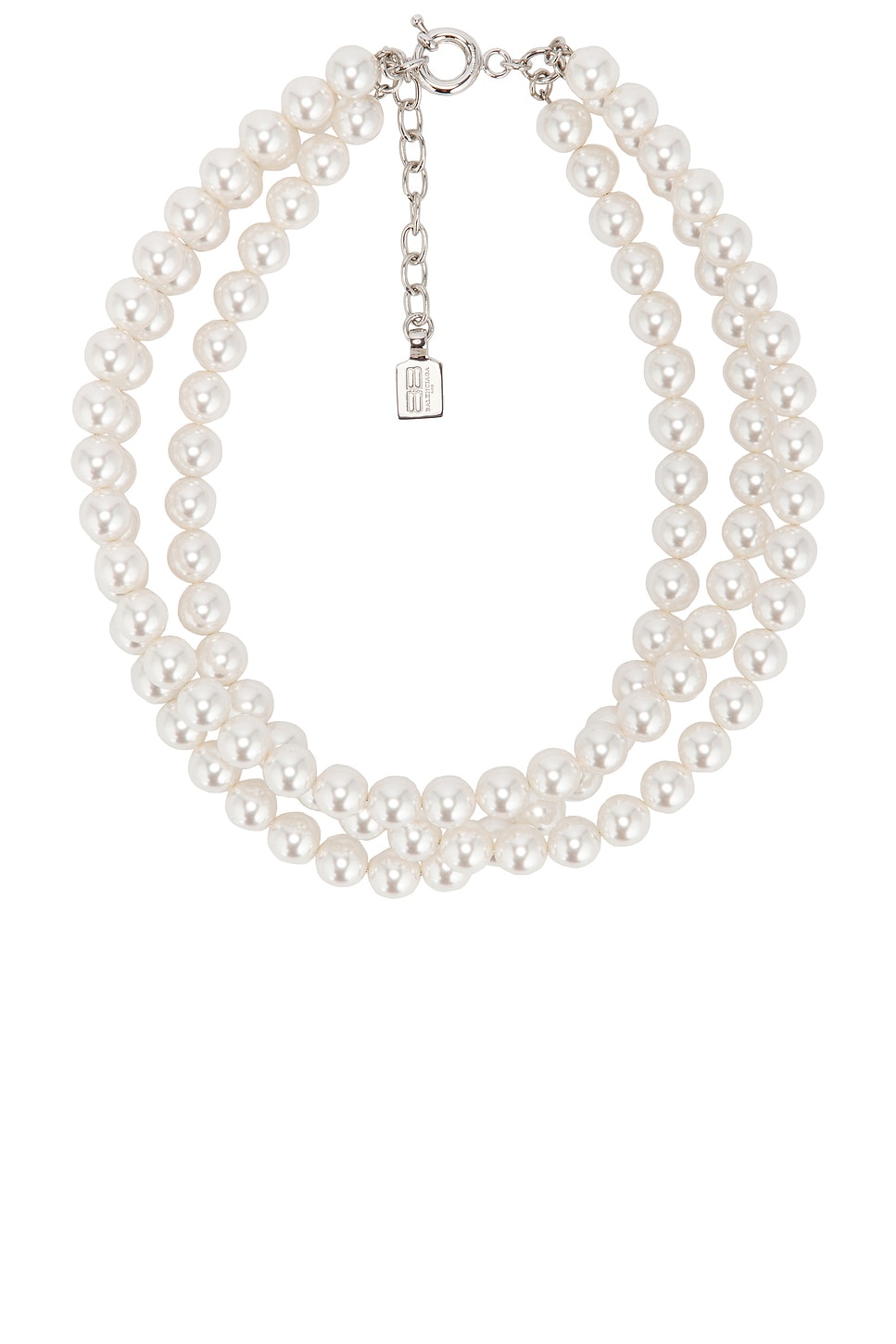 Image 1 of Balenciaga Pearl 3 Row Chocker Necklace in Shiny Silver & White