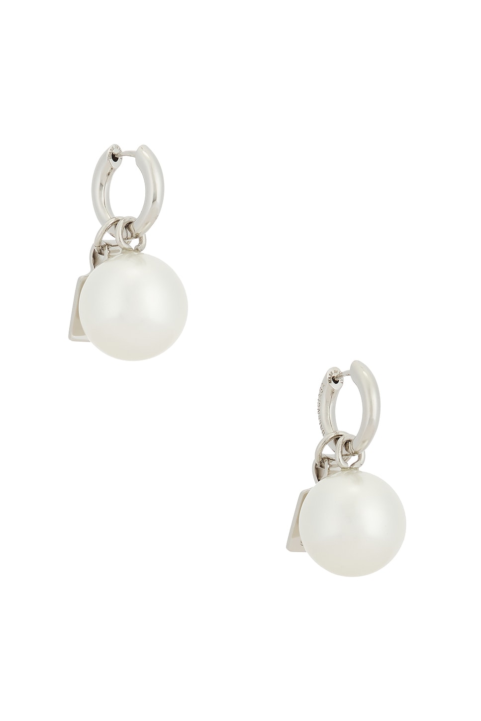 Image 1 of Balenciaga Pearl Earrings in Shiny Silver & White