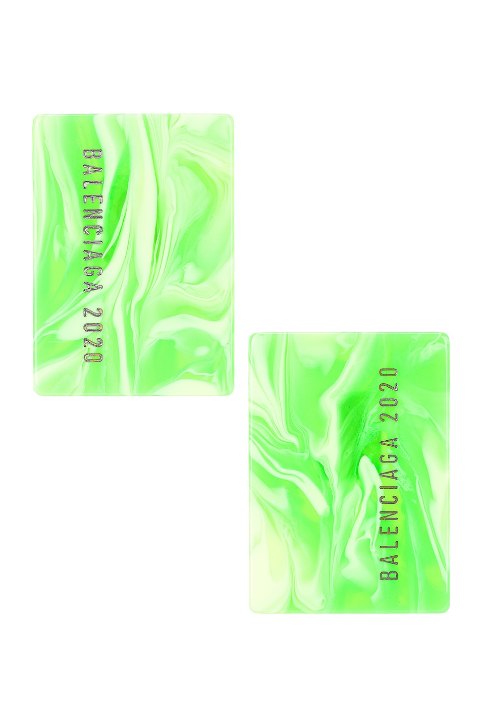 Image 1 of Balenciaga Plate Earrings in Silver & Fluo Green