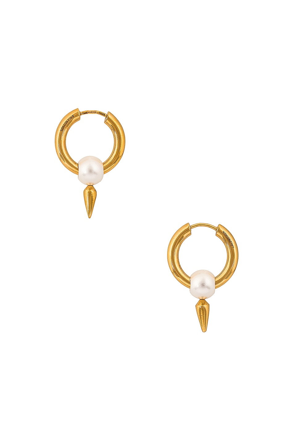 Image 1 of Balenciaga Force Spike Earrings in Gold & Pearl