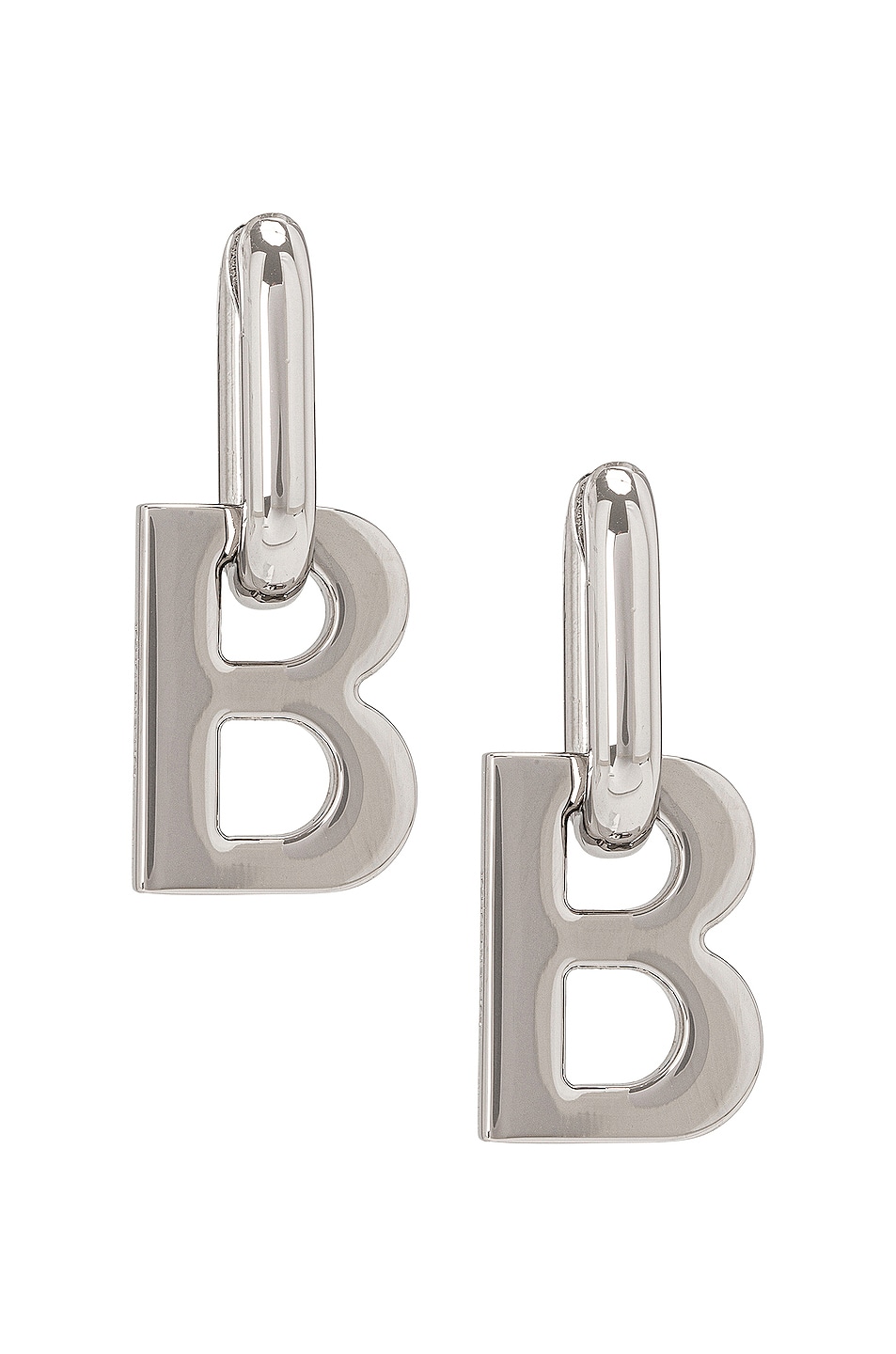 Image 1 of Balenciaga XL B Chain Earrings in Shiny Silver
