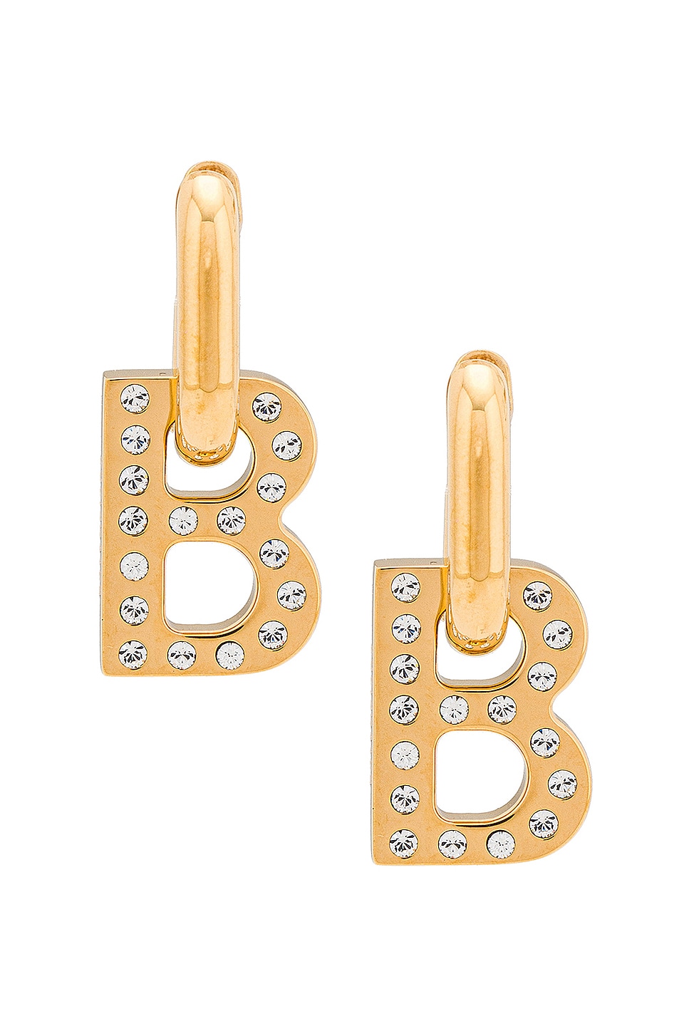Image 1 of Balenciaga XS B Chain Earrings in Shiny Gold & Crystal