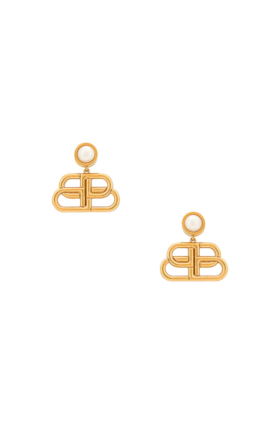 Image 1 of Balenciaga BB Drop Earrings in Gold & White