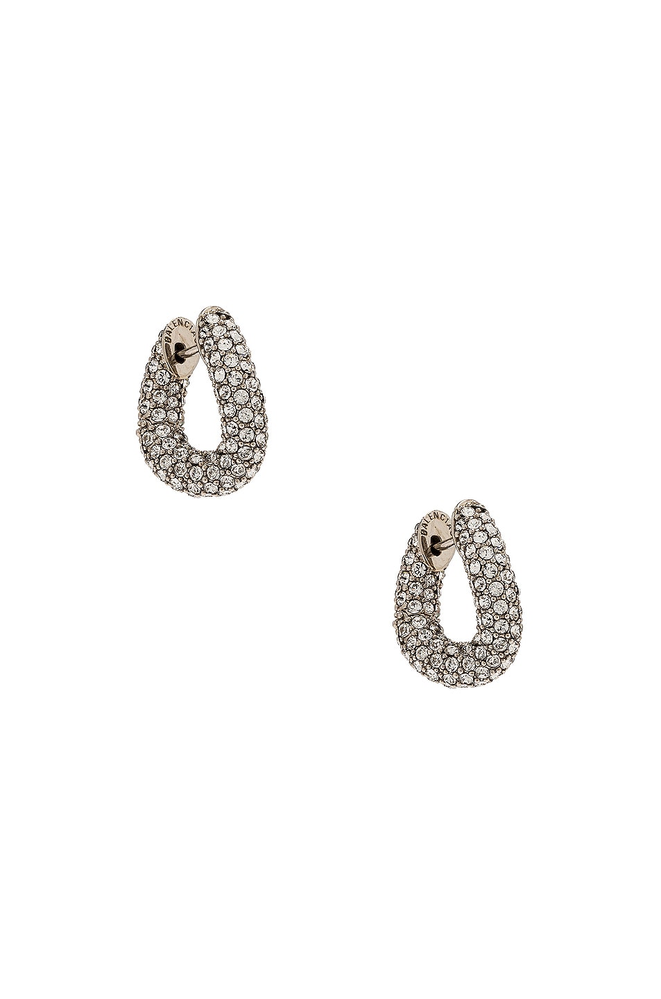 Image 1 of Balenciaga XXS Loop Earrings in Shiny Silver & Crystal