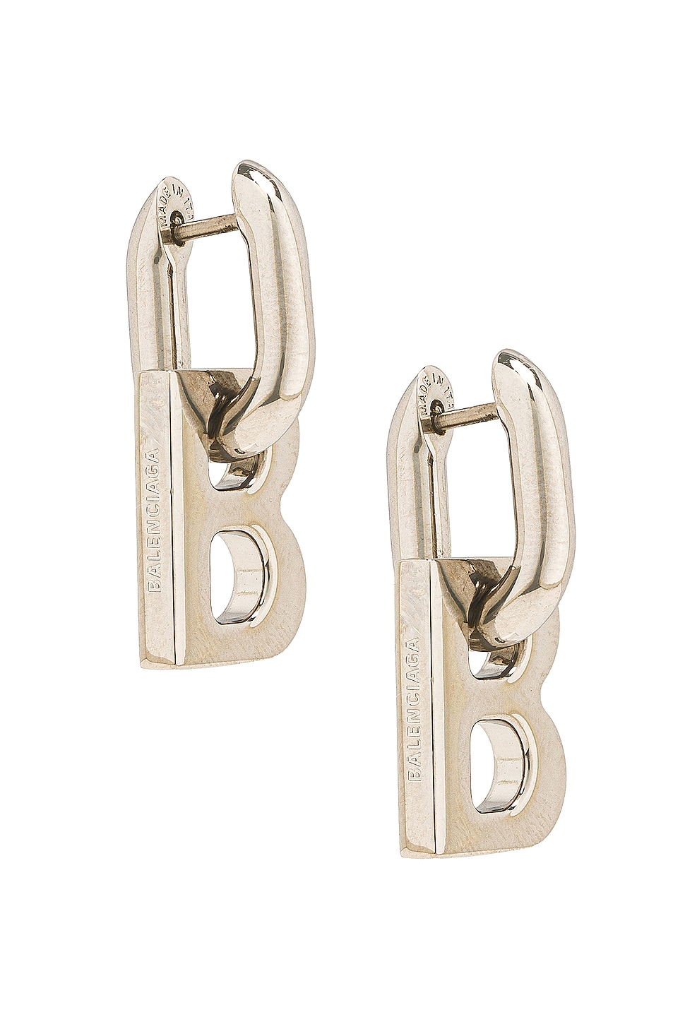 Image 1 of Balenciaga XS B Chain Earrings in Shiny Silver