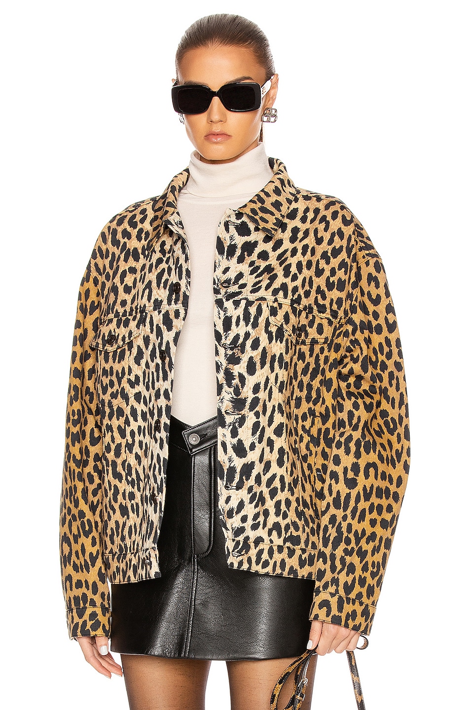 Image 1 of Balenciaga Denim Leopard Jacket in Beige