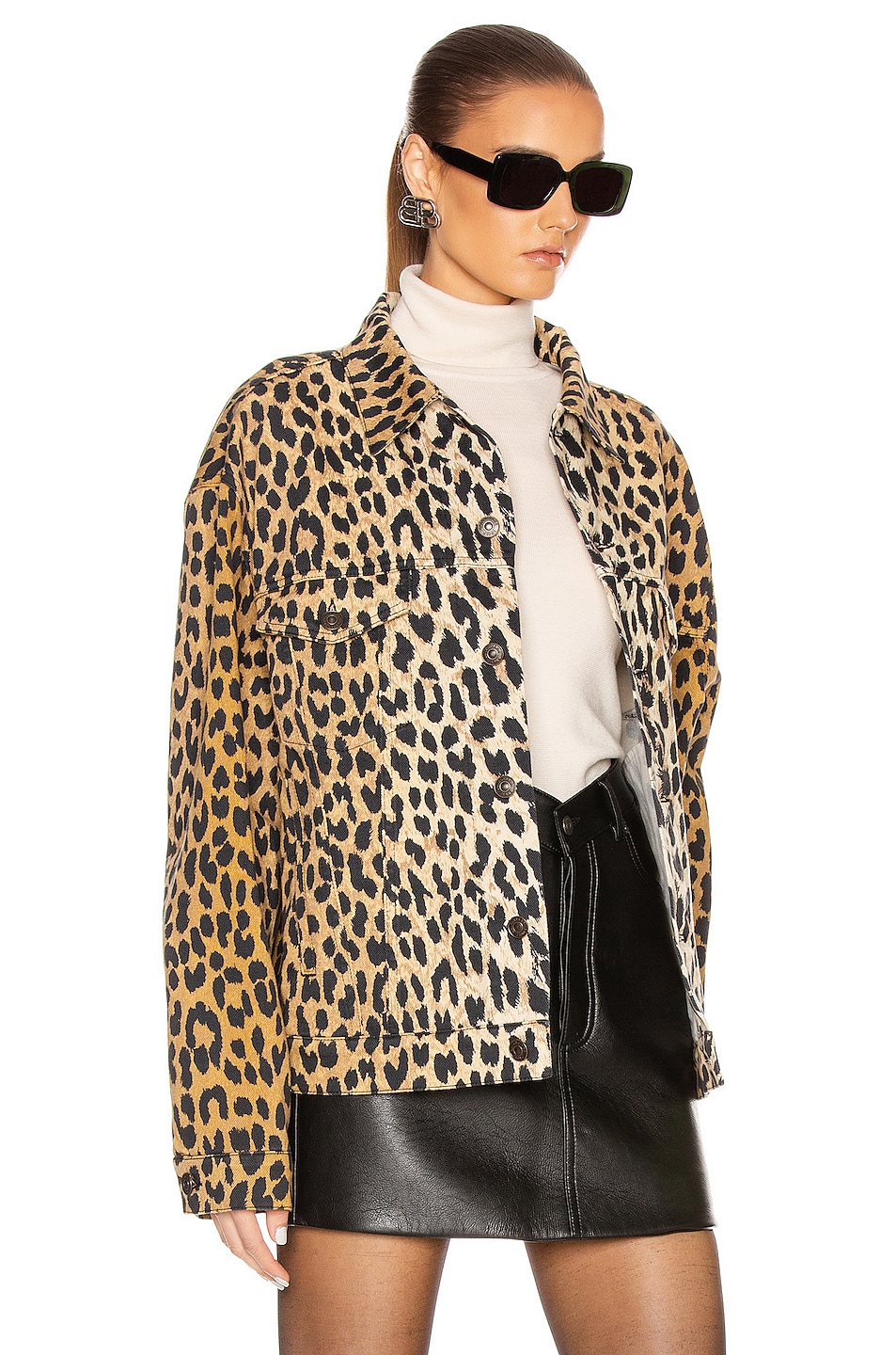Balenciaga Denim Leopard Jacket in Beige | FWRD