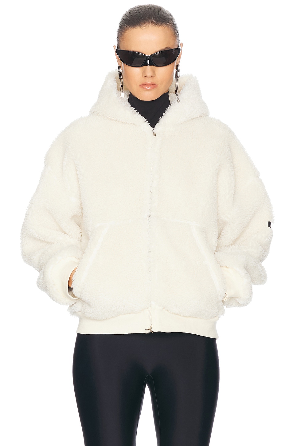 Shop Balenciaga Zip Up Hoodie In Ivory