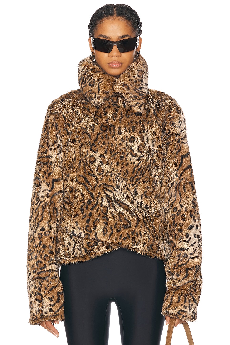 Image 1 of Balenciaga Leopard Shrunk Faux Fur Jacket in Beige