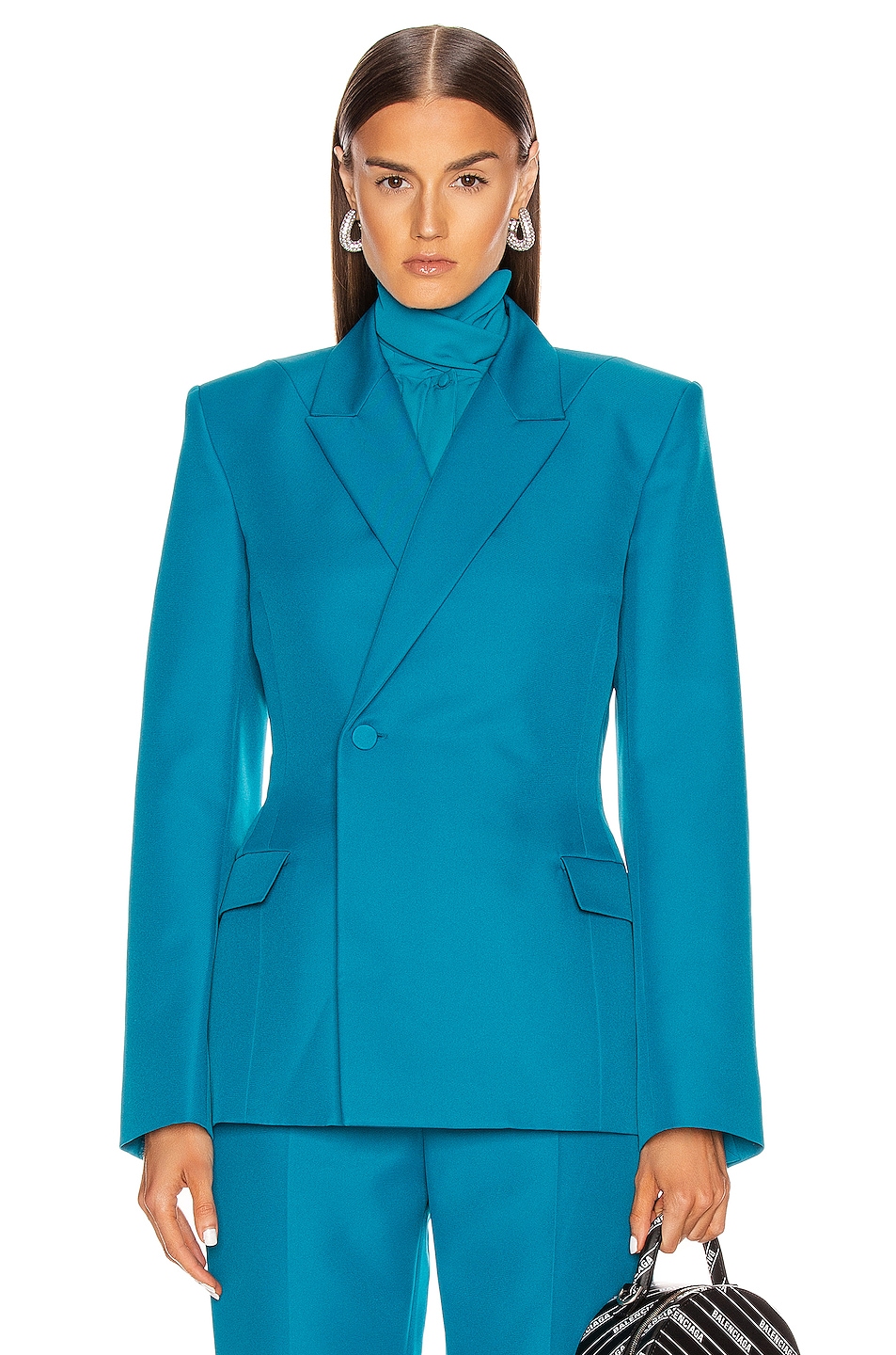 Balenciaga Waisted Jacket in Petrol Blue | FWRD