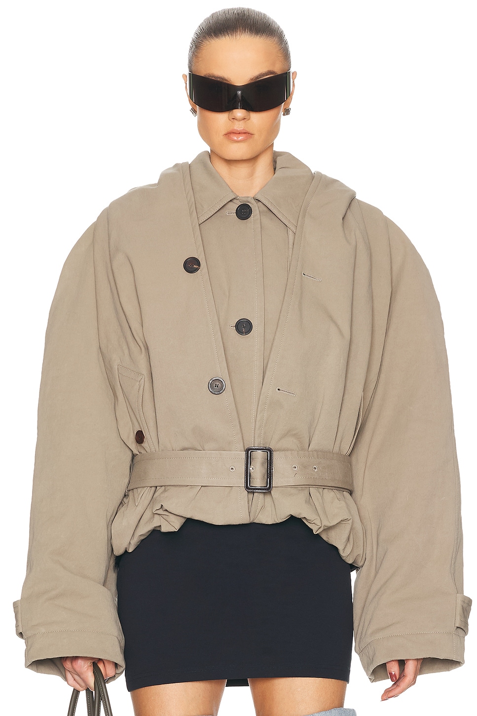 Image 1 of Balenciaga Hooded Trench Coat in Dark Beige
