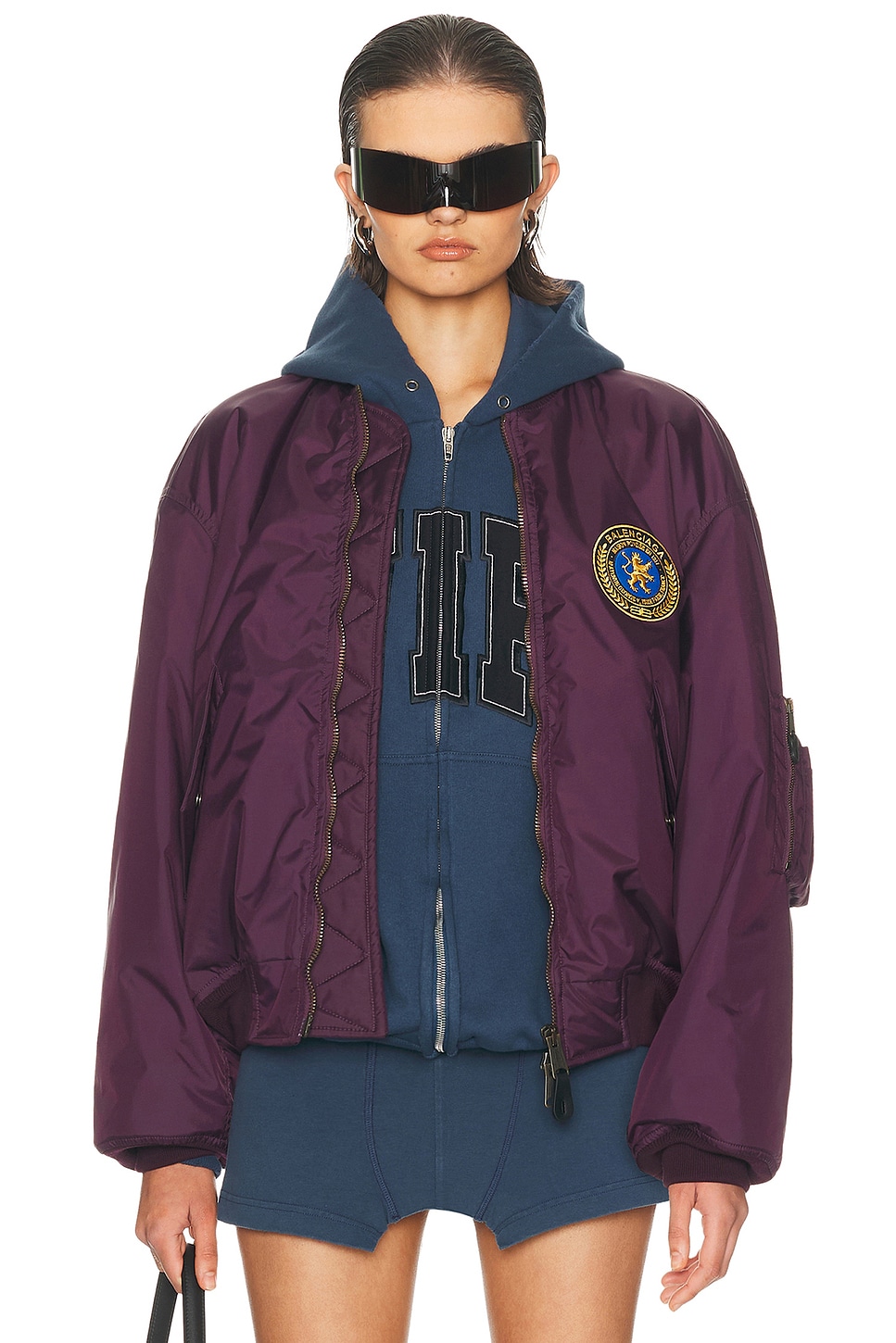 Image 1 of Balenciaga Large Fit Bomber Jacket in New Aubergine