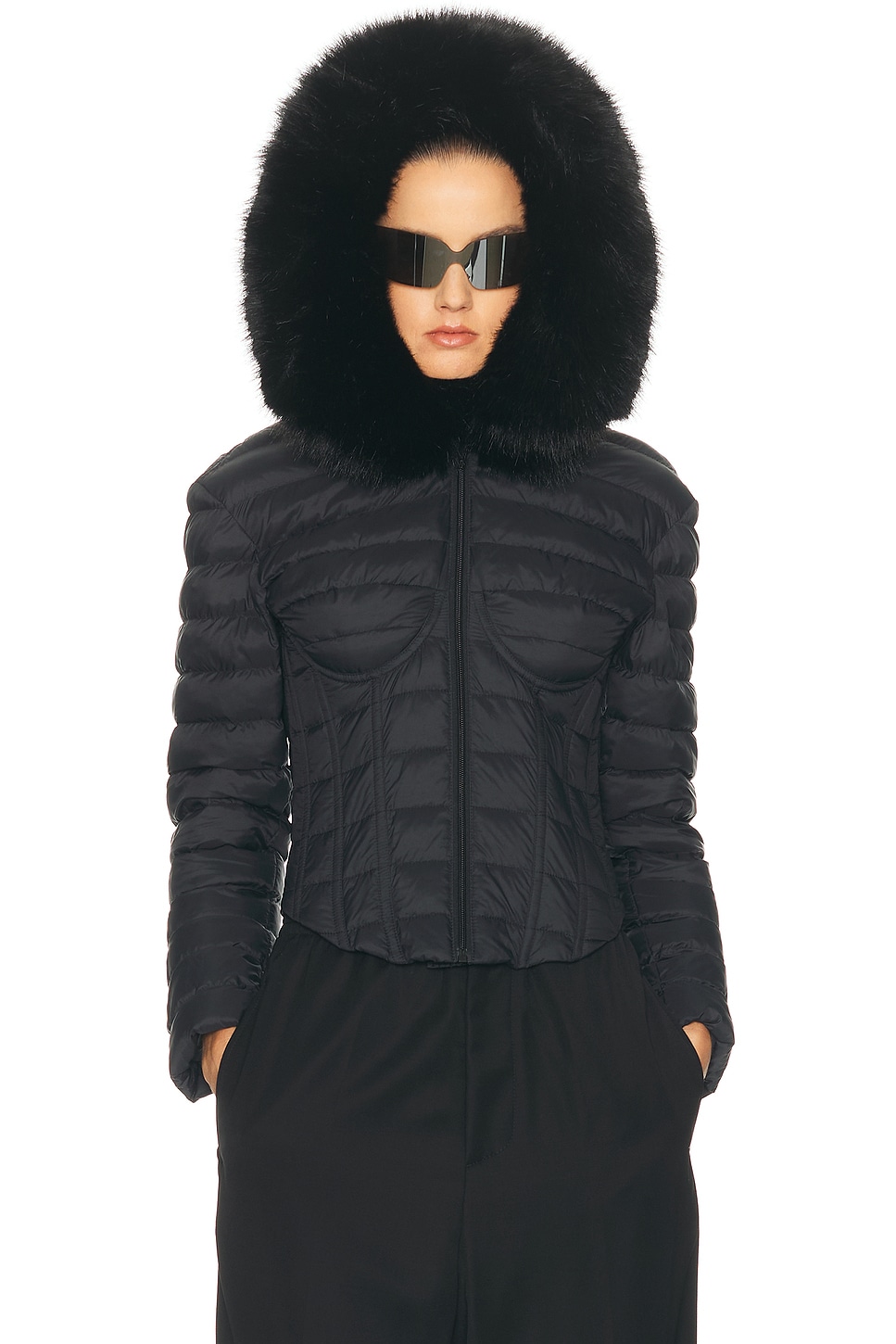 Balenciaga Hooded Corseted Puffer Jacket In Black