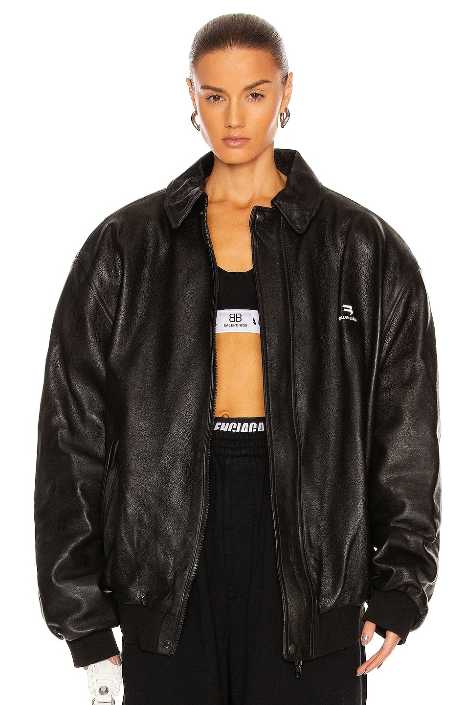Image 1 of Balenciaga Leather Bomber Jacket in Black
