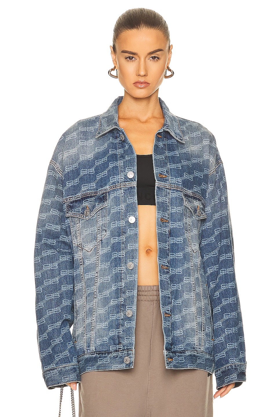 Image 1 of Balenciaga All Over Logo Denim Jacket in Blue Authentic