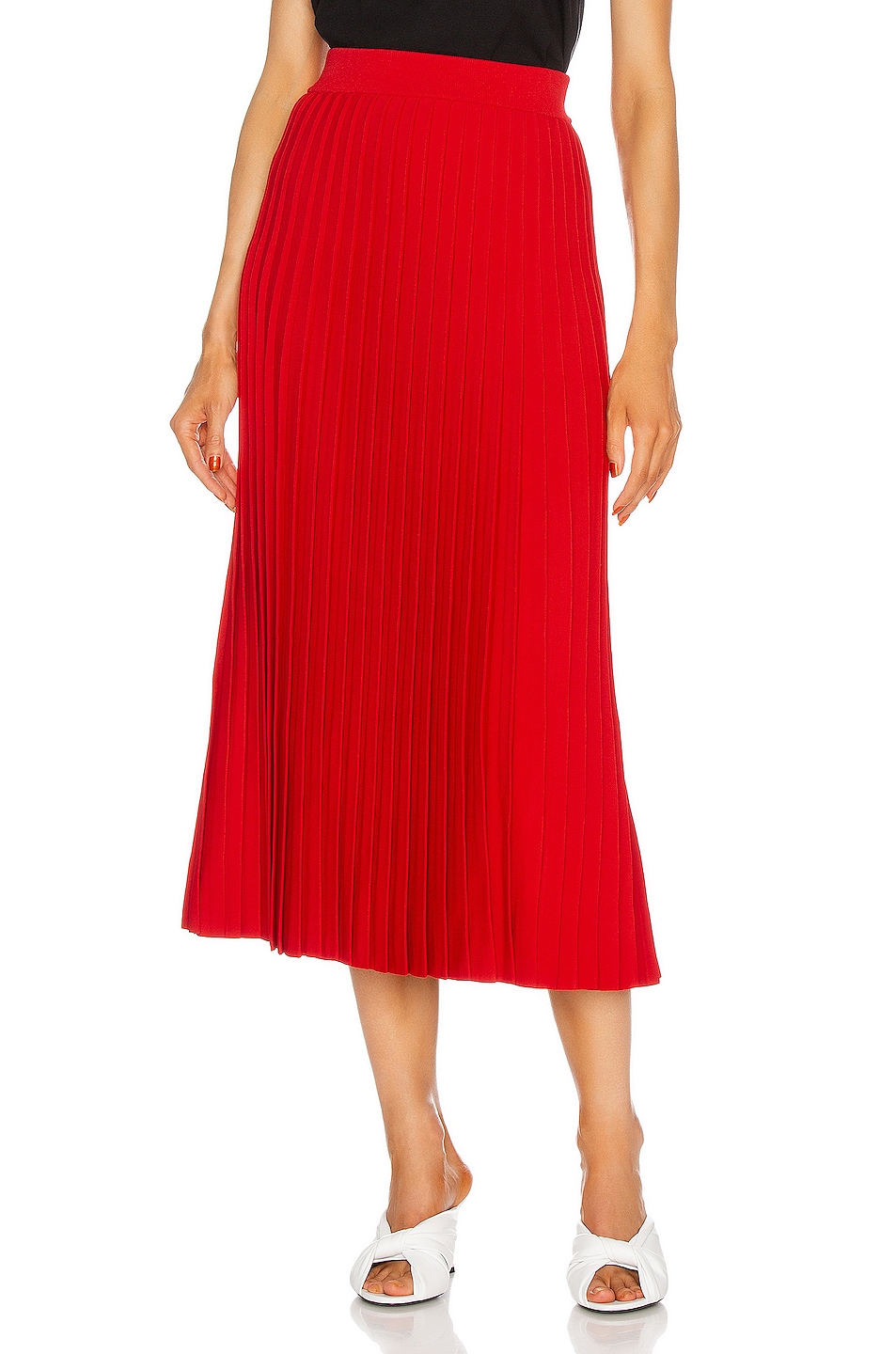 Image 1 of Balenciaga Pleated Midi Skirt in Red & Black