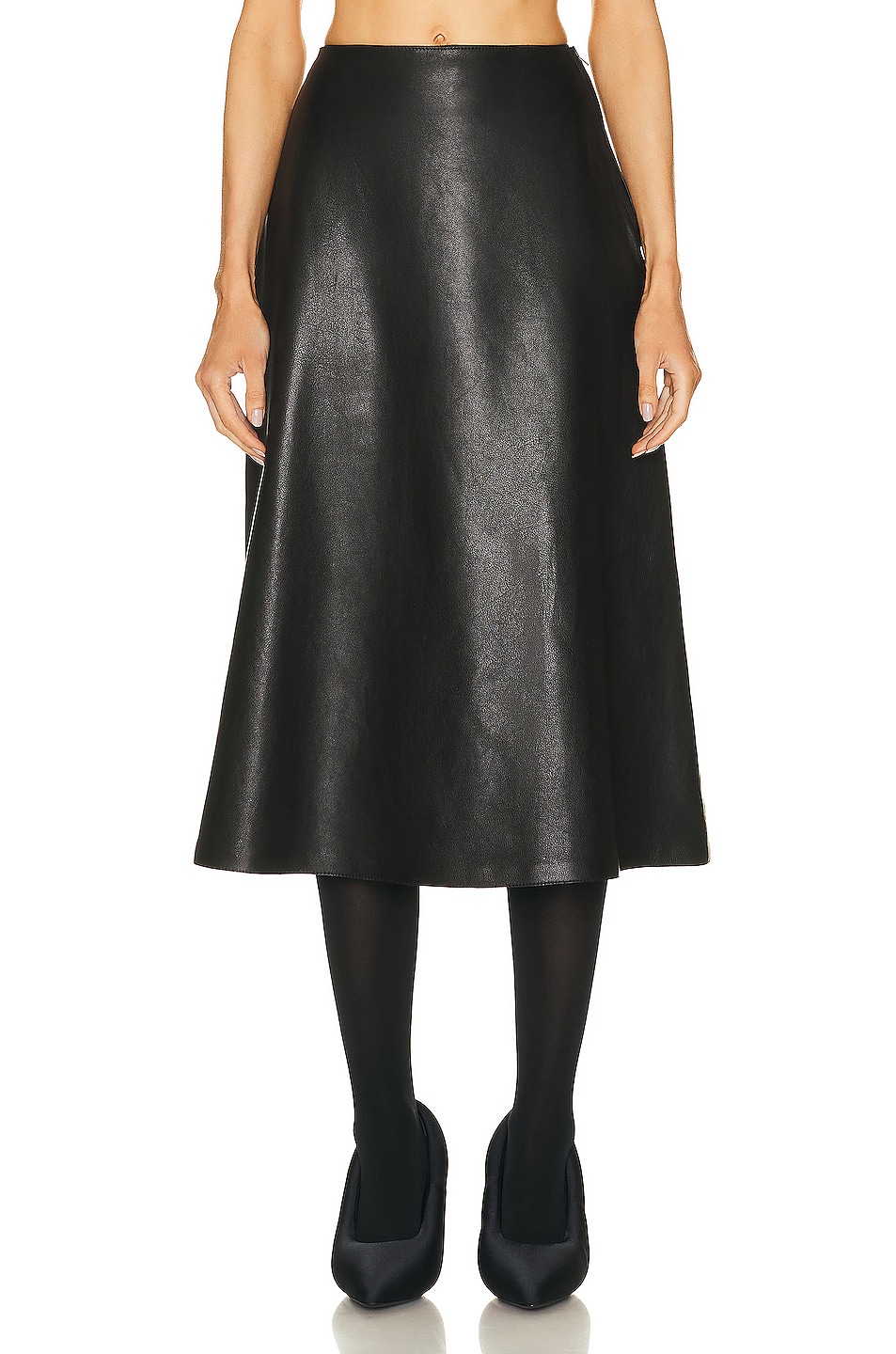 Balenciaga A-Line Leather Skirt in Black | FWRD