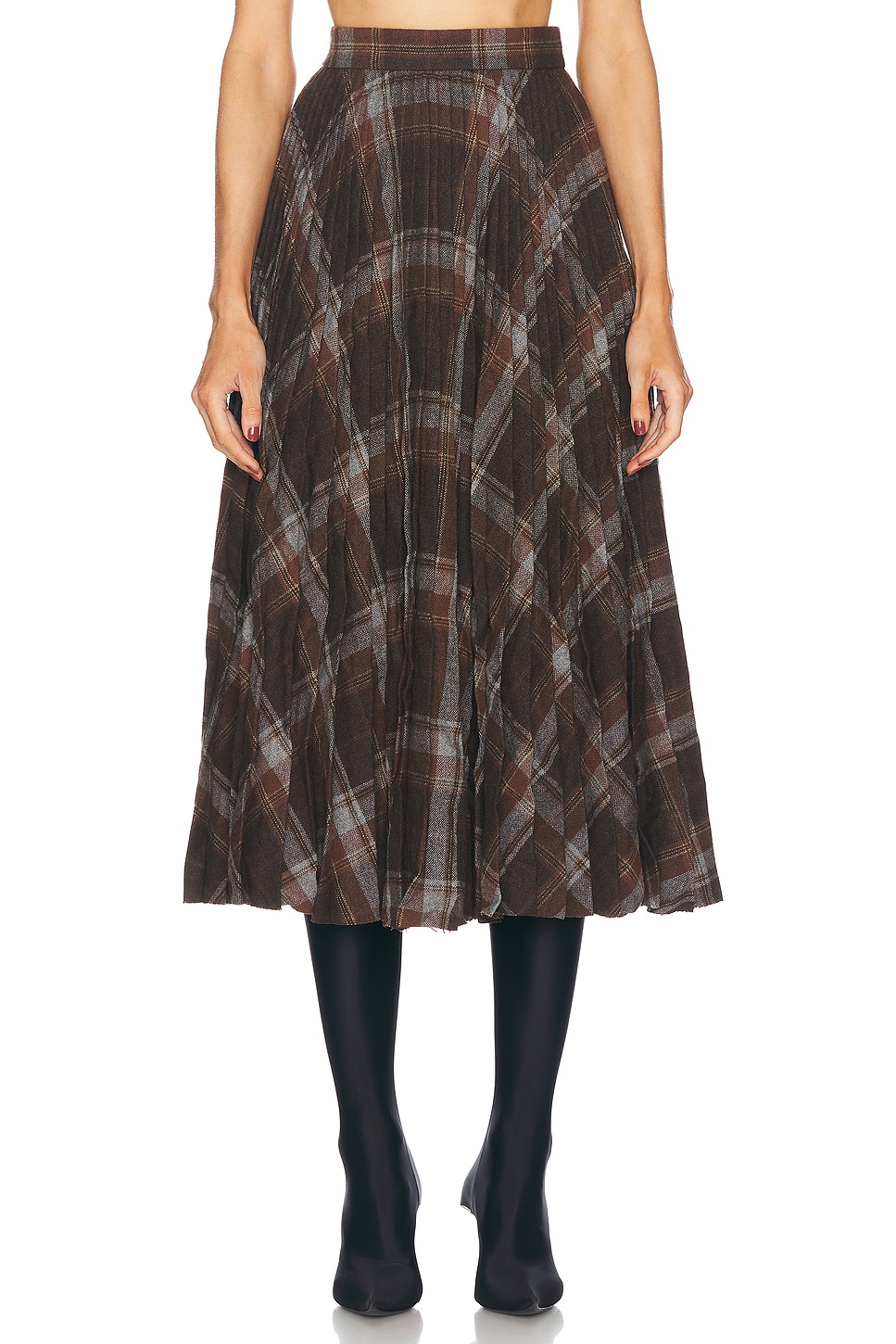 Shop Balenciaga Pleated Skirt In Brown