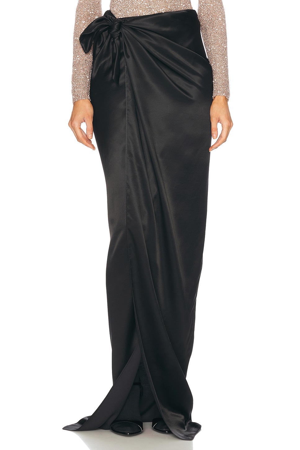 Satin Wrap Skirt in Black