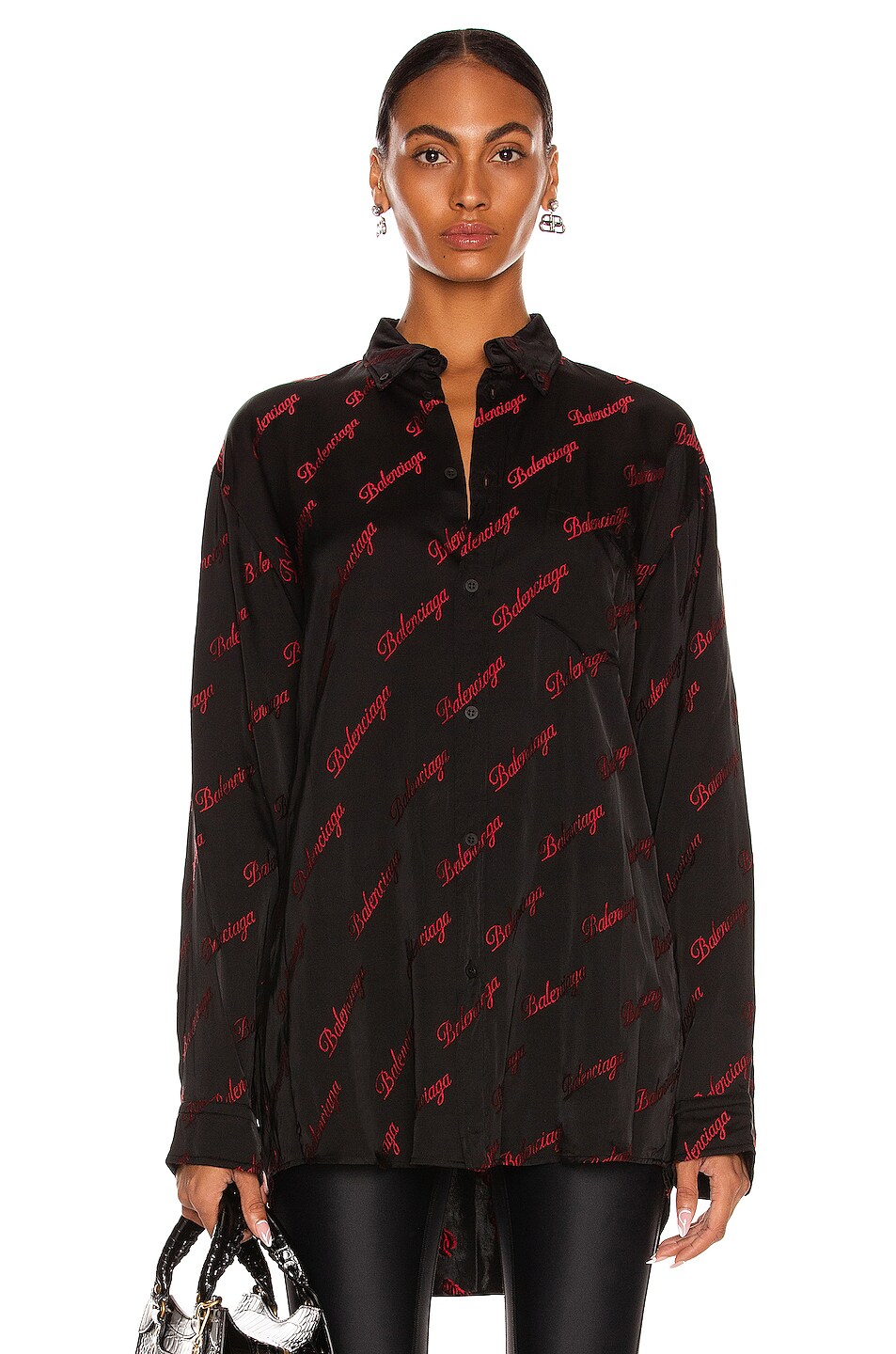 Image 1 of Balenciaga Long Sleeve Large Fit Shirt in Black & Red