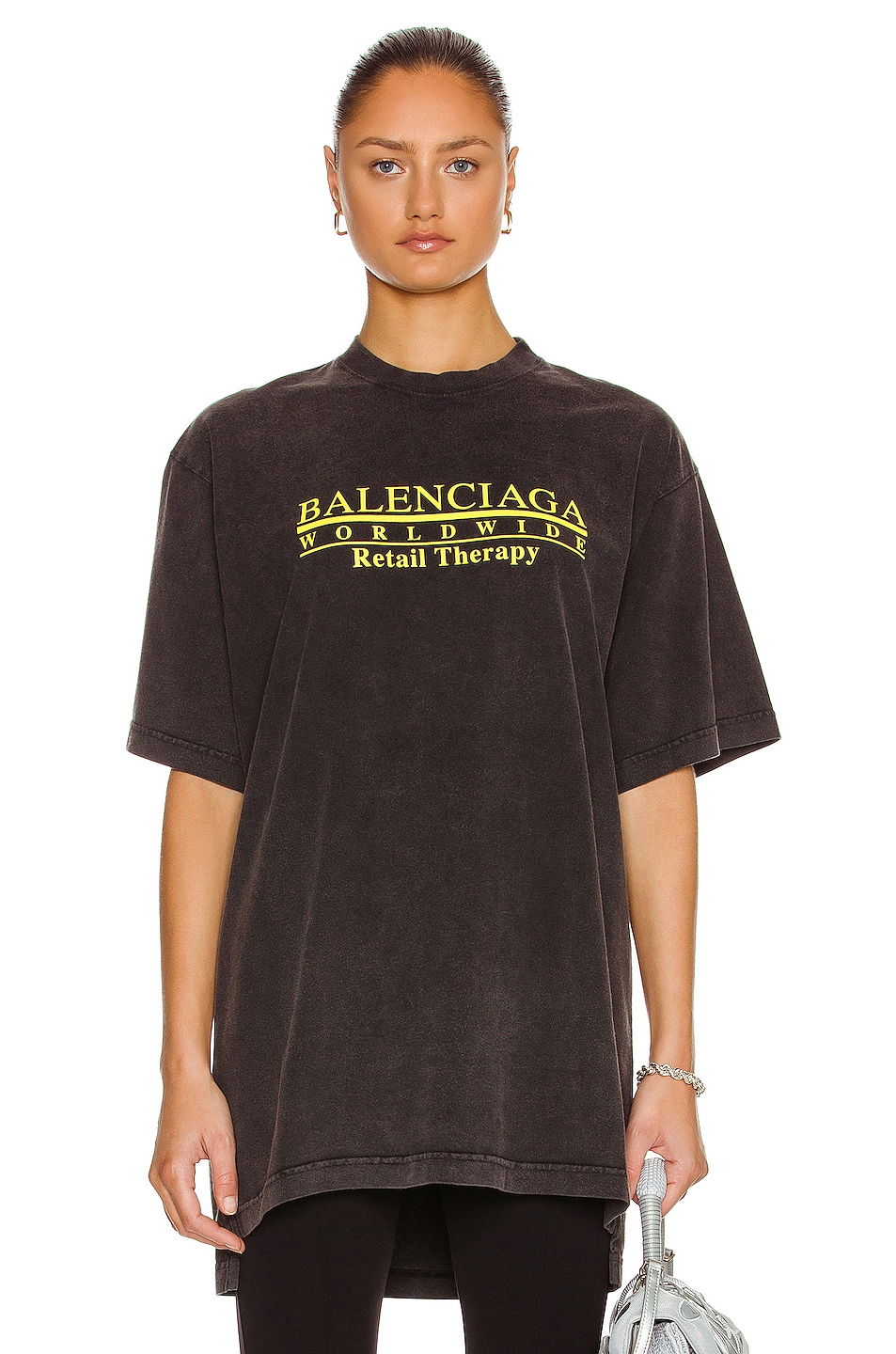 Image 1 of Balenciaga Slit T-Shirt in Black & Yellow