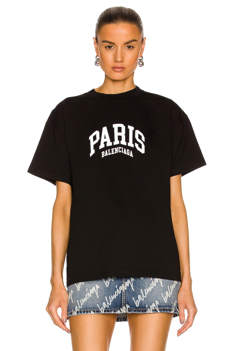 Balenciaga Paris Medium Fit T-Shirt in Black & White | FWRD