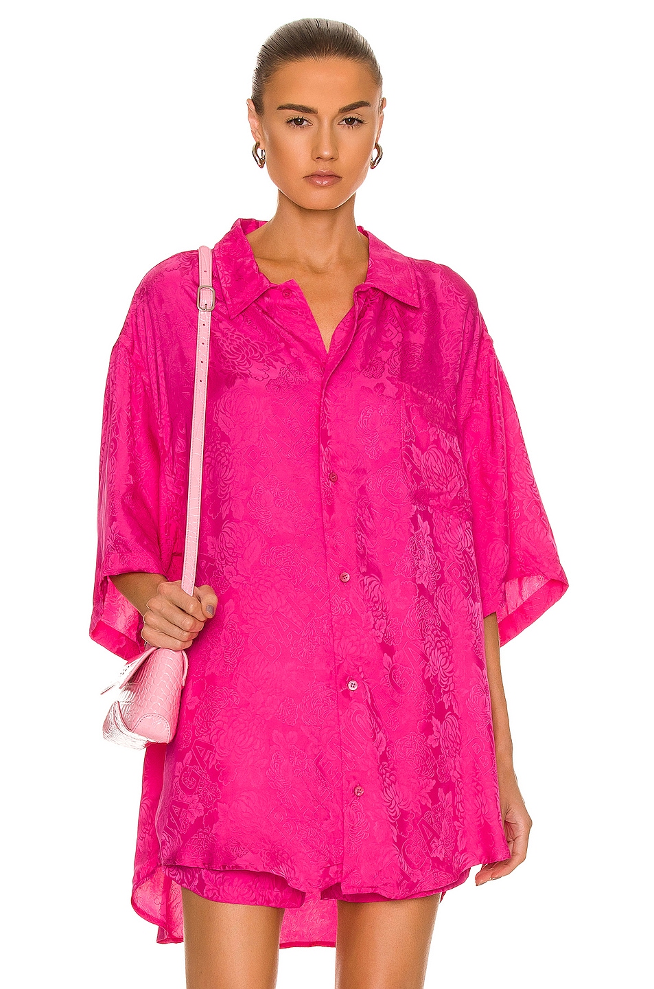 Image 1 of Balenciaga Short Sleeve Minimal Flower Logo Shirt in Pink