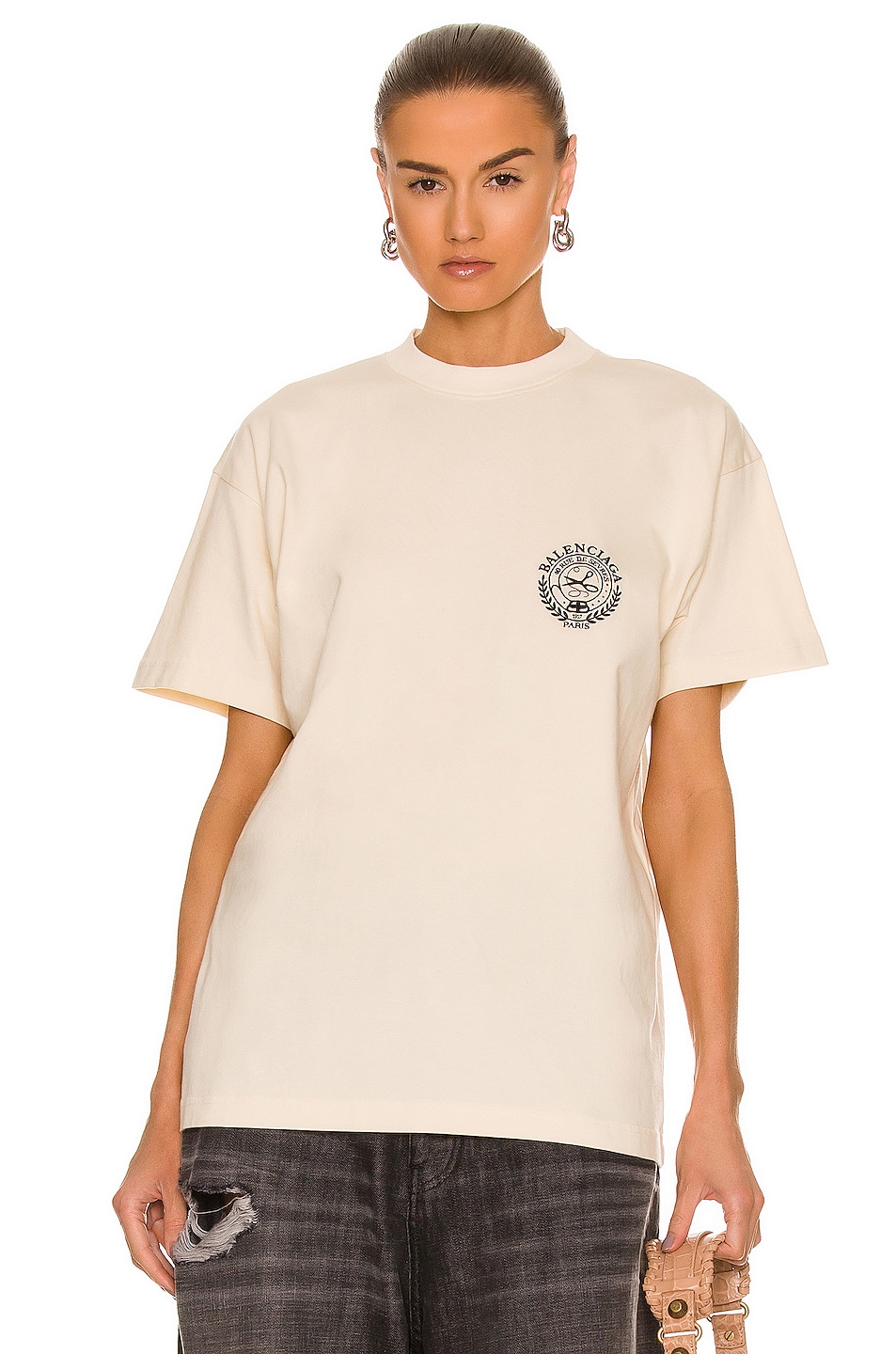 Image 1 of Balenciaga Medium Fit T-Shirt in Cream & Black