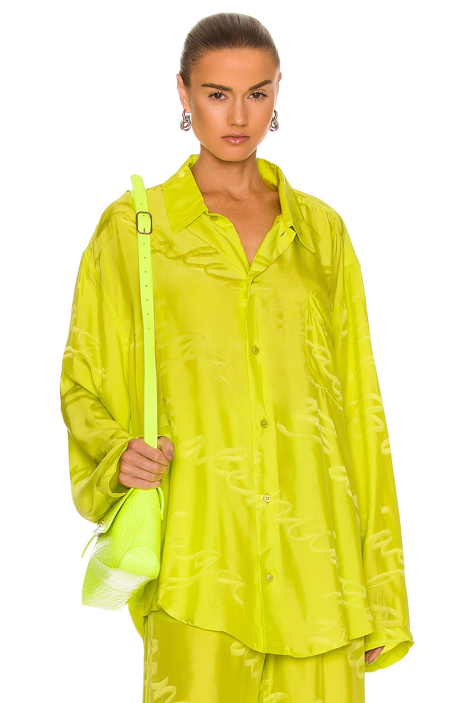 Image 1 of Balenciaga Long Sleeve Minimal Logo Shirt in Fluo Yellow