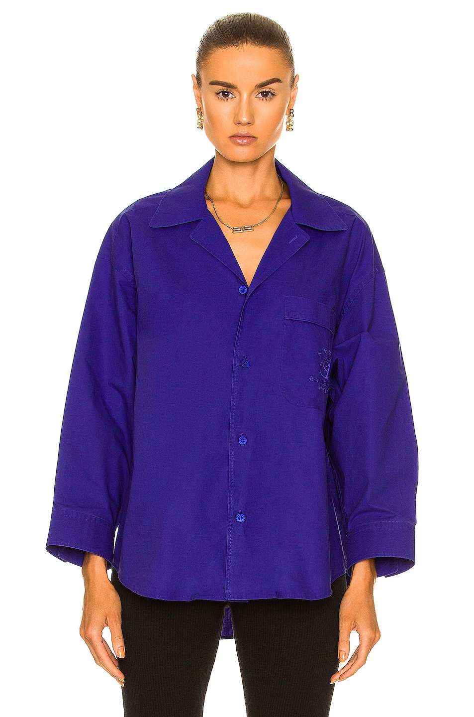 Image 1 of Balenciaga Cropped Pajama Shirt in Deep Blue