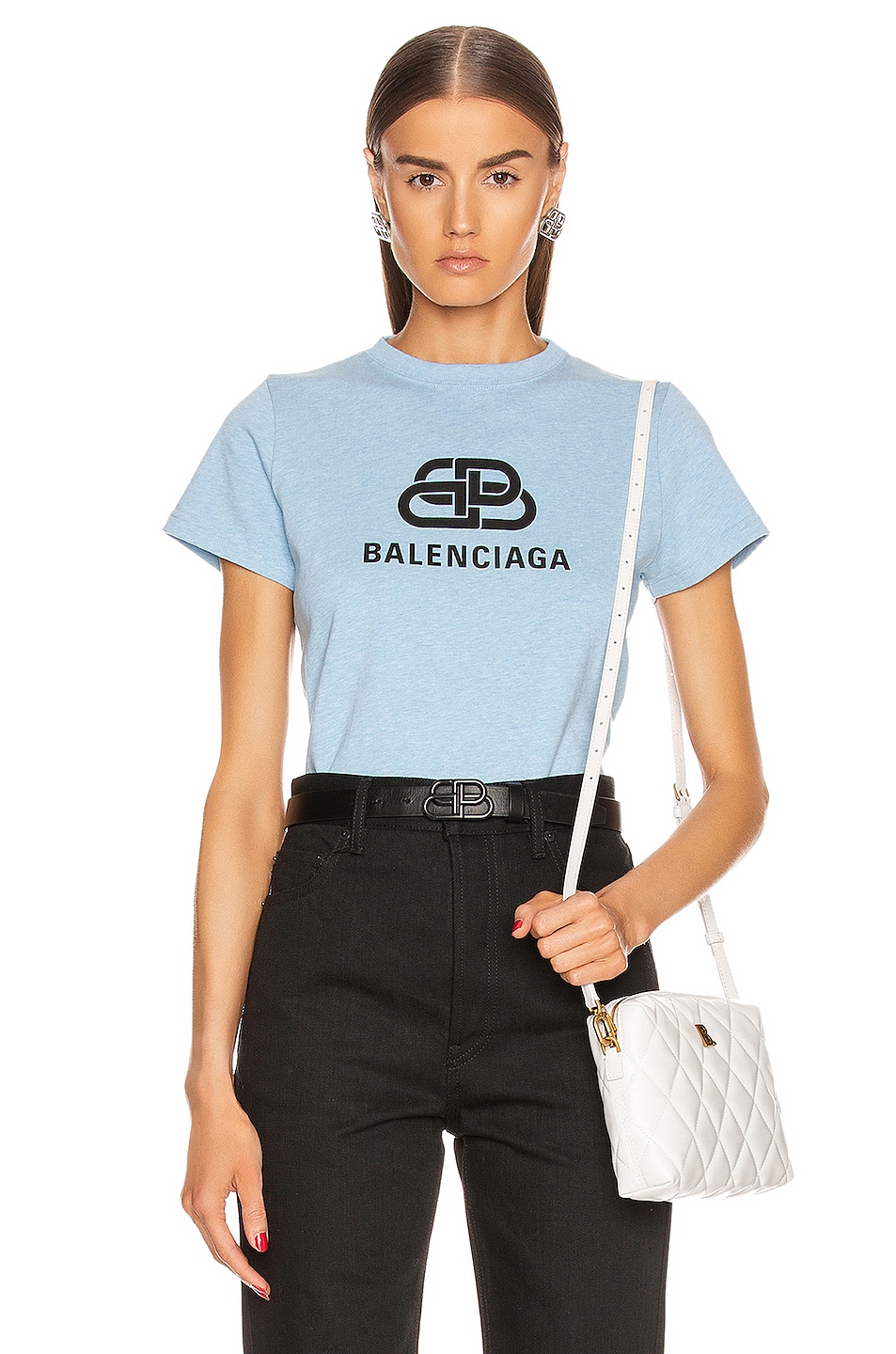 Image 1 of Balenciaga BB Fitted T Shirt in Baby Blue