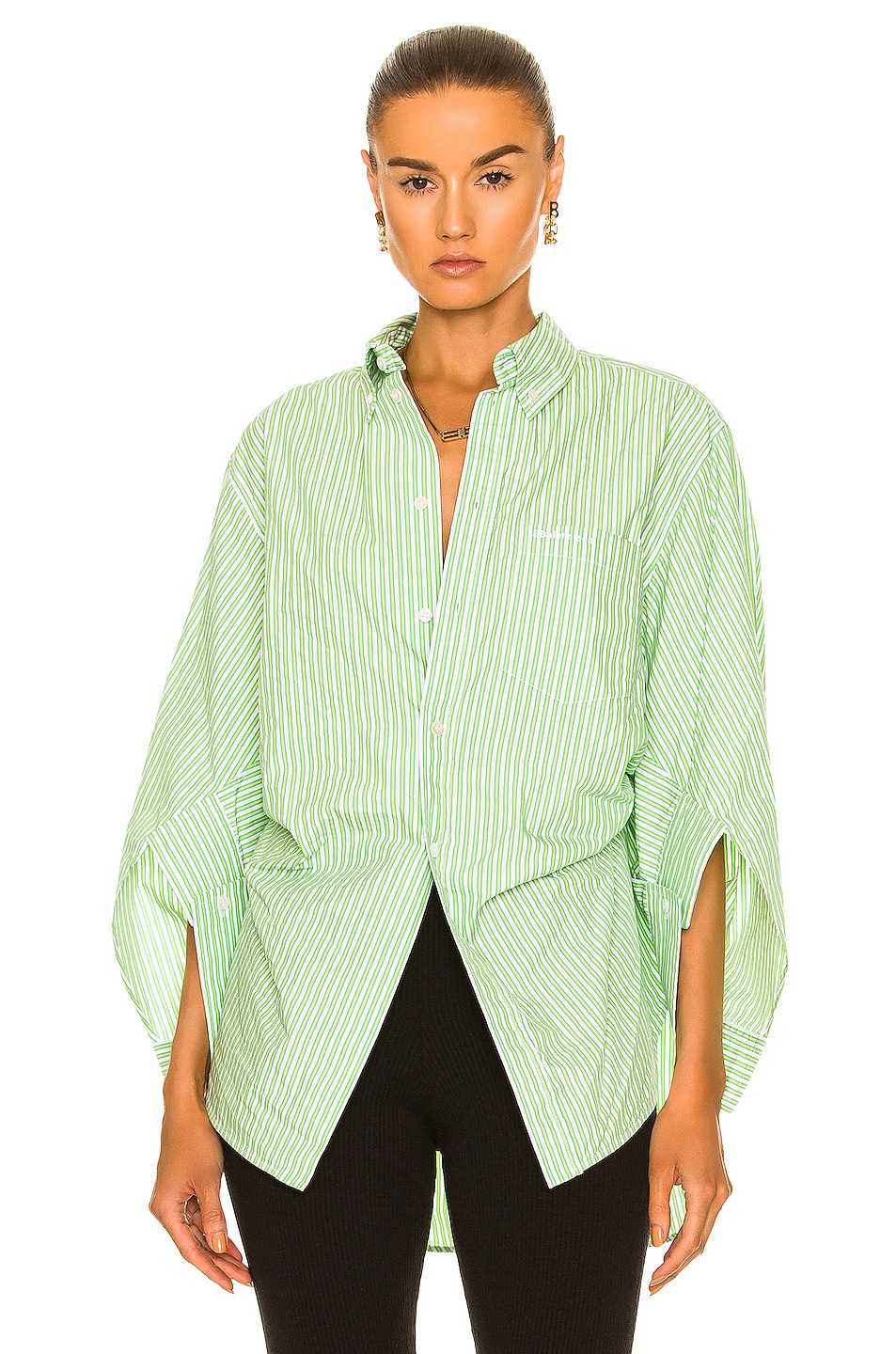 Image 1 of Balenciaga Twisted Swing Shirt in Green & White