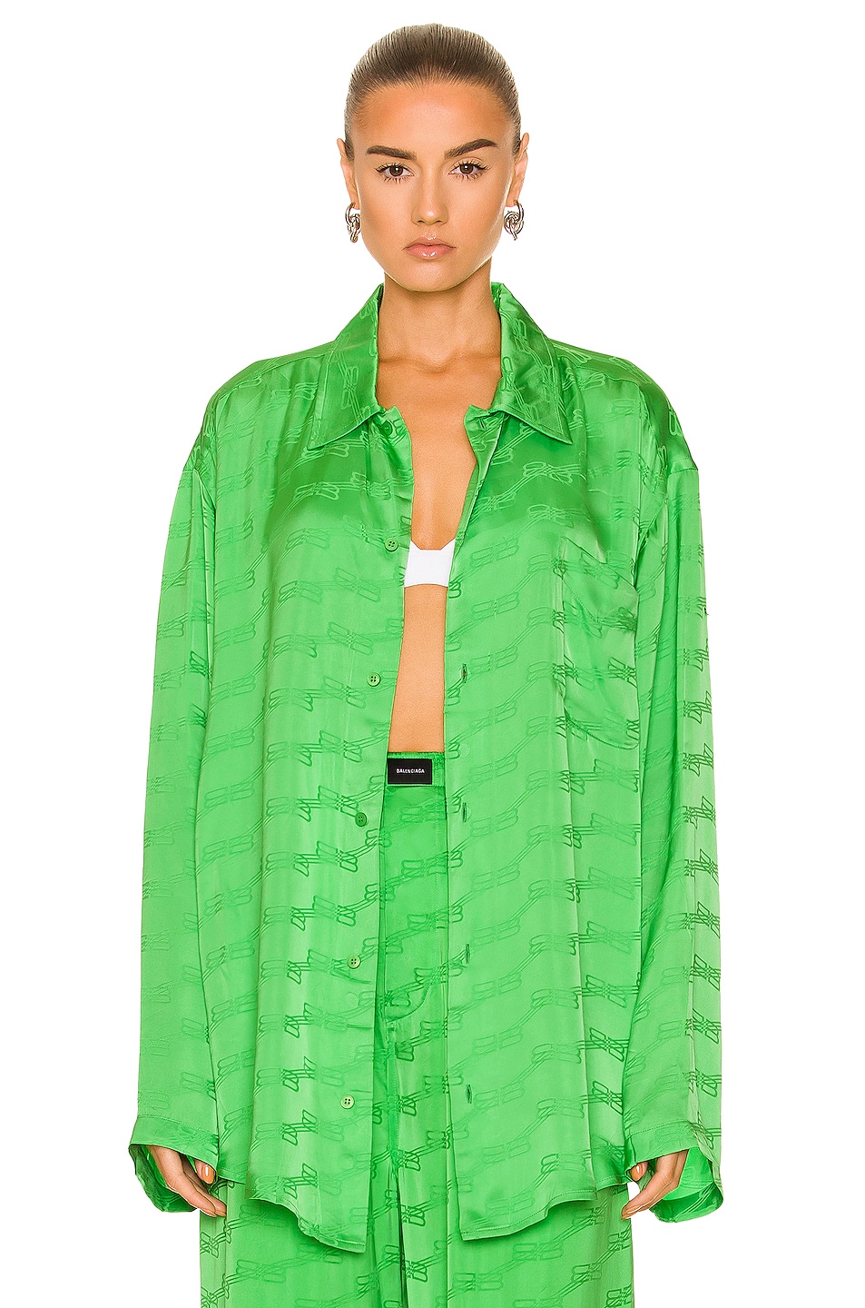Image 1 of Balenciaga BB Licensing Long Sleeve Minimal Shirt in Apple Green