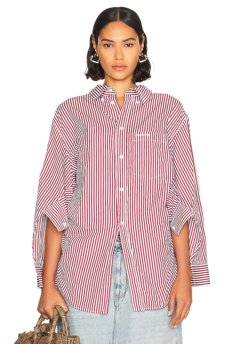 Image 1 of Balenciaga Stripe Swing Twisted Shirt in Burgundy & White