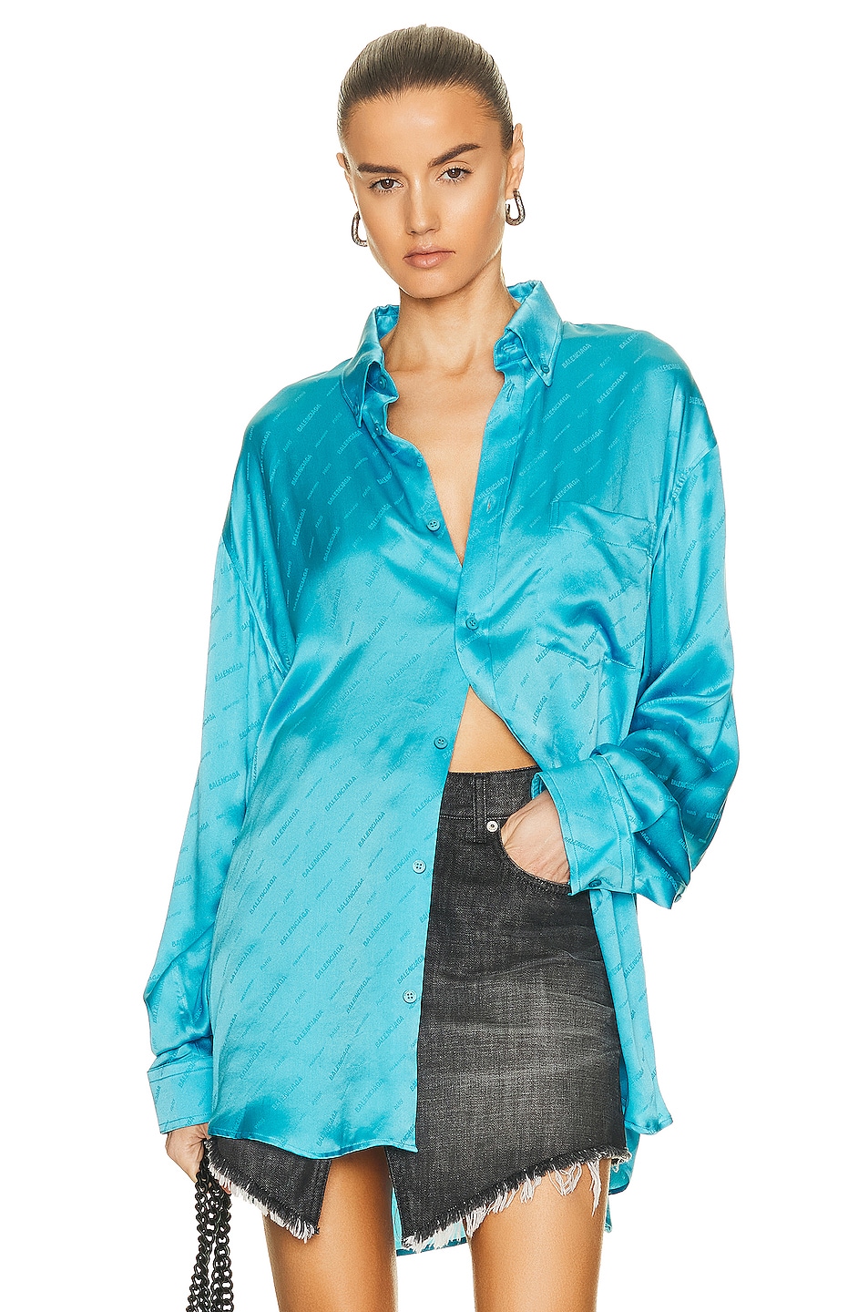 Image 1 of Balenciaga Long Sleeve Large Fit Shirt in Azure