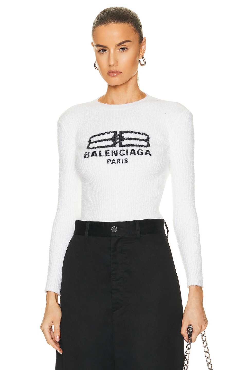 Image 1 of Balenciaga License Long Sleeve Crewneck Top in White & Black