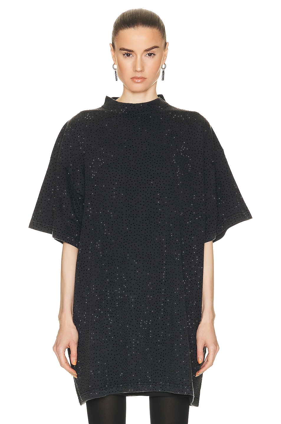 Image 1 of Balenciaga Oversized Crystal T-shirt in Washed Black & Black