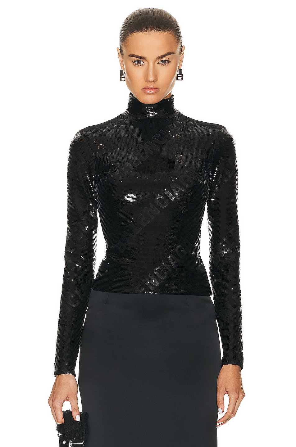 Image 1 of Balenciaga Long Sleeve Embroidered Top in Black