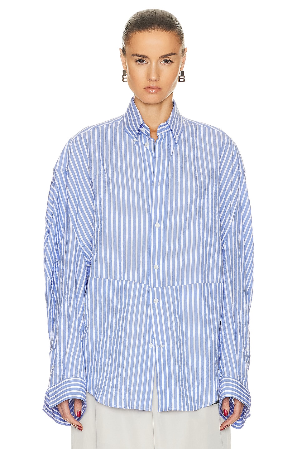 Image 1 of Balenciaga Twisted Sleeve Shirt in Light Blue & White