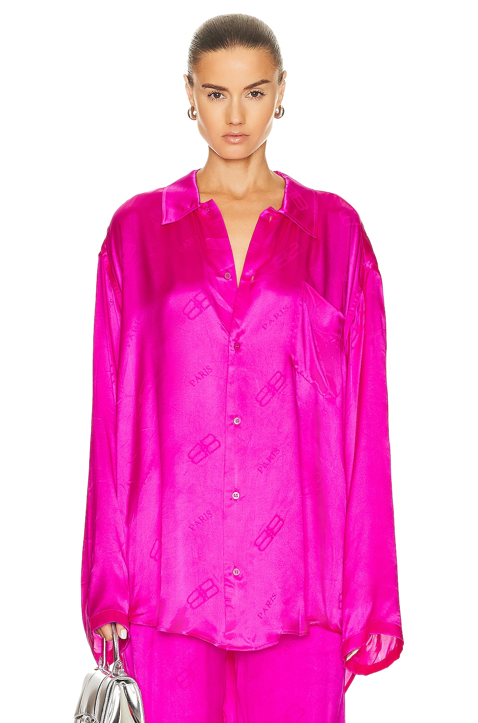 Image 1 of Balenciaga Long Sleeve Minimal Shirt in Lipstick Pink