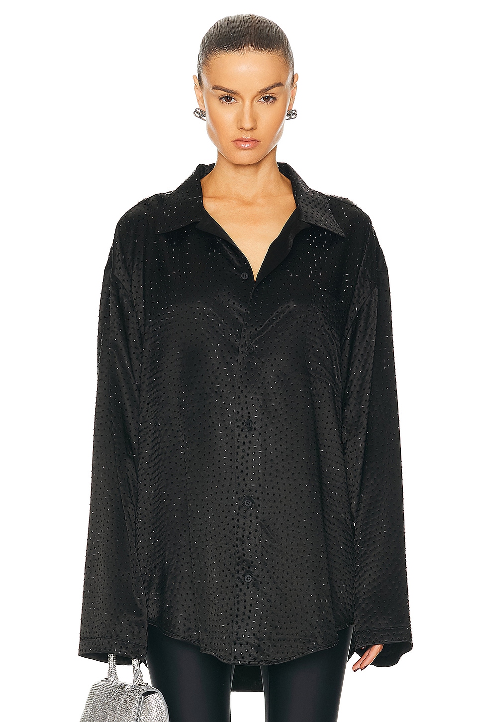 Image 1 of Balenciaga Crystal Long Sleeve Minimal Shirt in Black