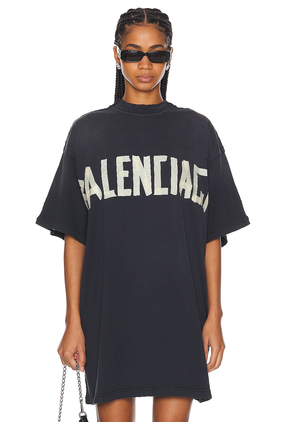 Image 1 of Balenciaga Double Front T-Shirt in Washed Black & Faded Black