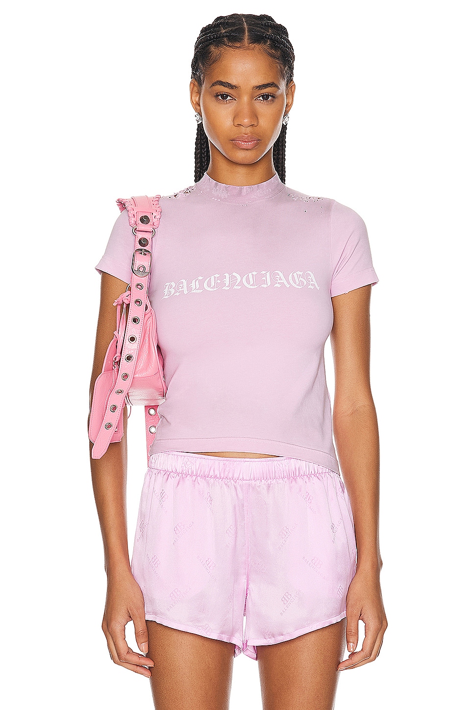 Image 1 of Balenciaga Shrunk T-Shirt in Light Pink & White