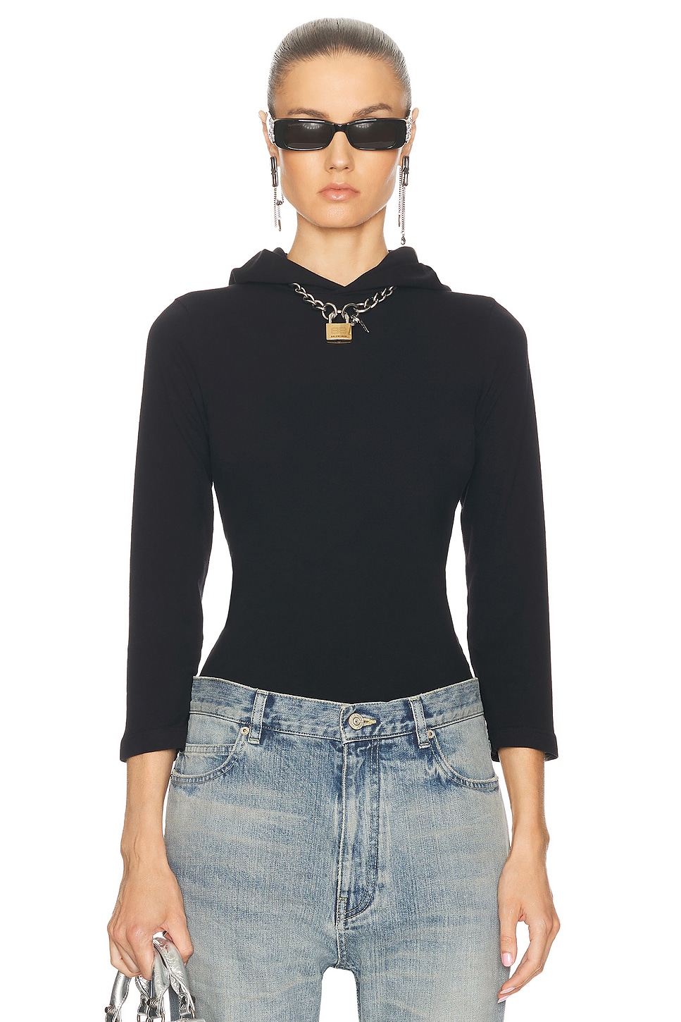 Image 1 of Balenciaga L/S Hooded T-Shirt in Washed Black