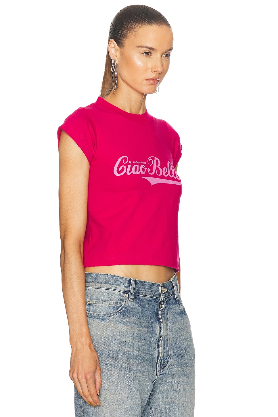 Shop Balenciaga Ciao Bello Shrunk T-shirt In Magenta