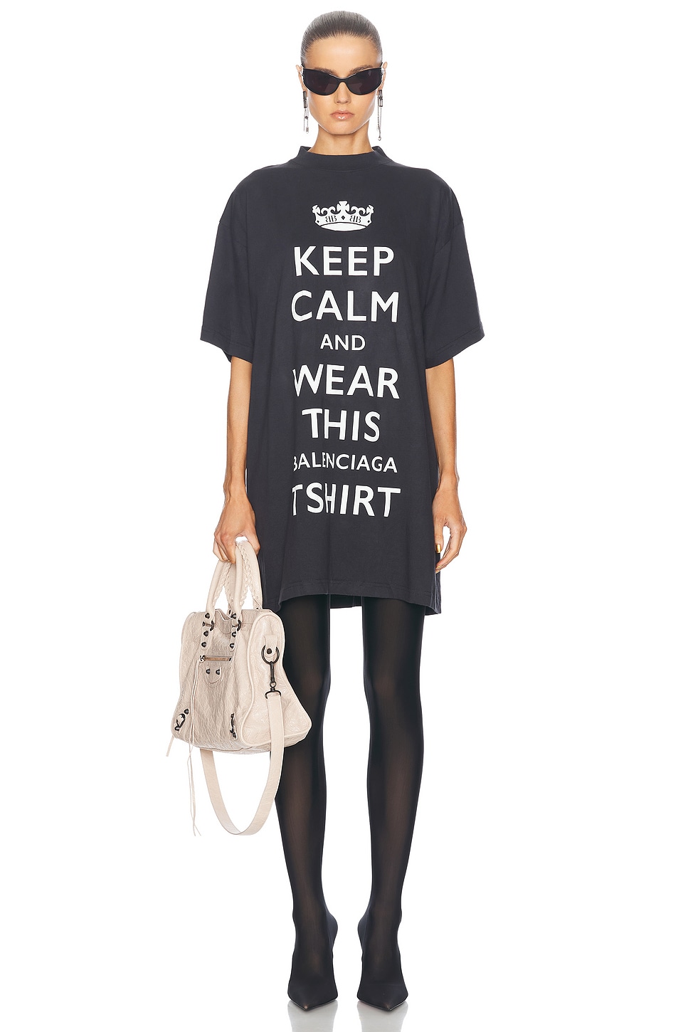 Image 1 of Balenciaga Keep Calm Oversized T-shirt in Washed Black & White