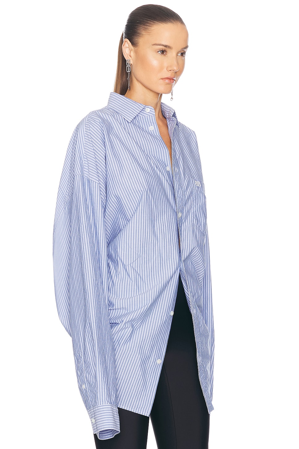 Shop Balenciaga Long Sleeve Knotted Shirt In Blue & White